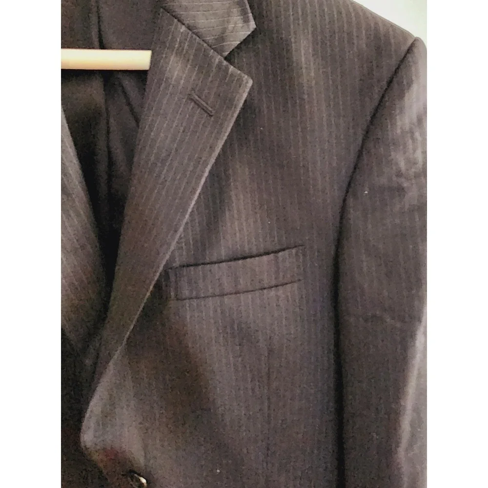 Jos A Bank Mens Suit Jacket Black Pinstripe Single Breasted %100 wool Size 37RG